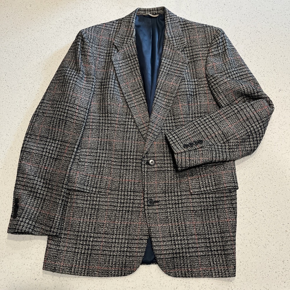 Christian Dior 42 R Vintage Gray White Black 100% Silk Blazer sport Coat jacket